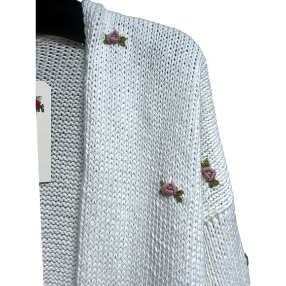 Fanm Mon Hand Knit Pink Rose Cardigan Cotton Sweater | Womens M L NEW - Picture 7 of 13